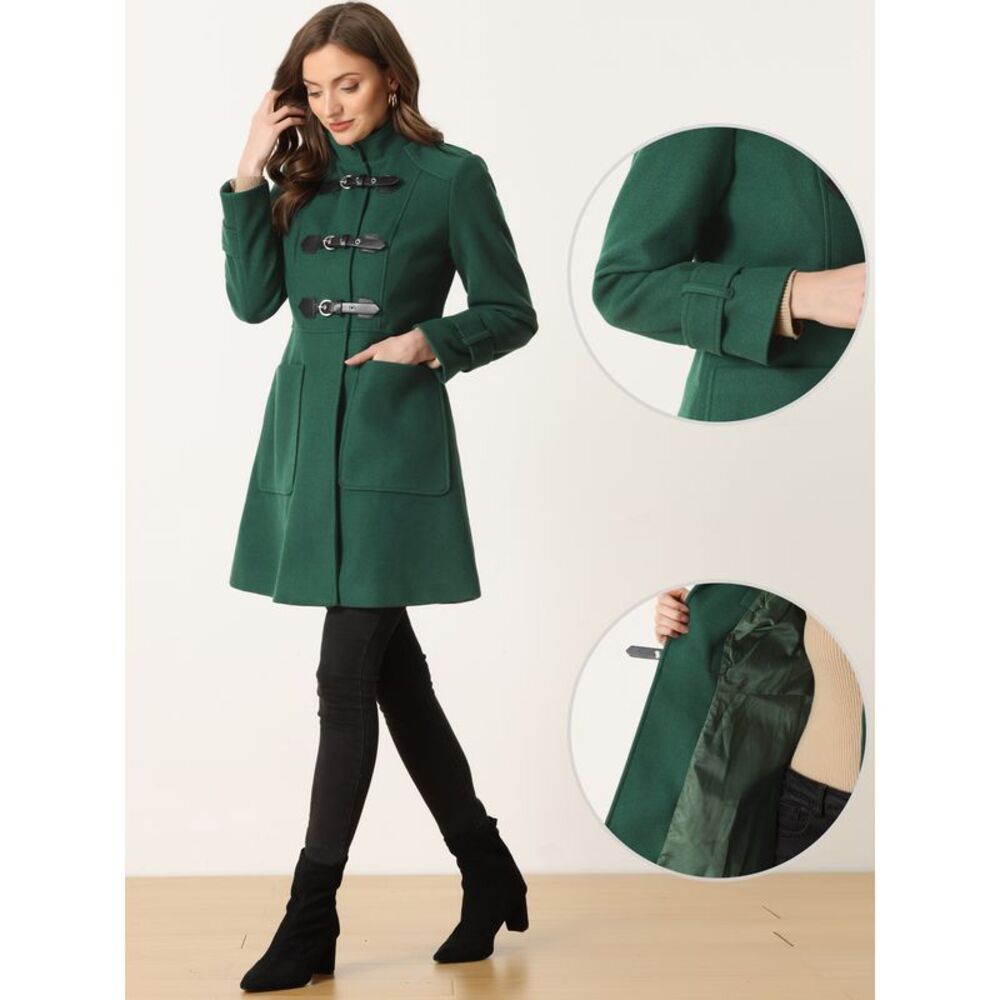 Long Winter Coat Stand Collar Single Breasted Outwear Coats Green - Picture 2 of 6